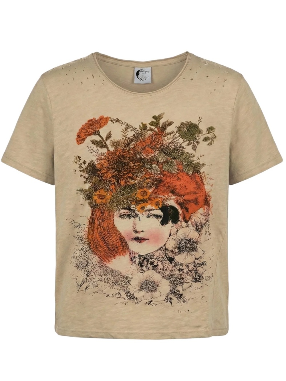 Jaded Gypsy Moon Dance Distressed Tee In Meadow Locks